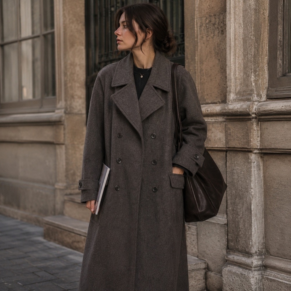 Sundance Gray Brown Double Breasted Trench Coat Wool Blend Women's Size 14‎